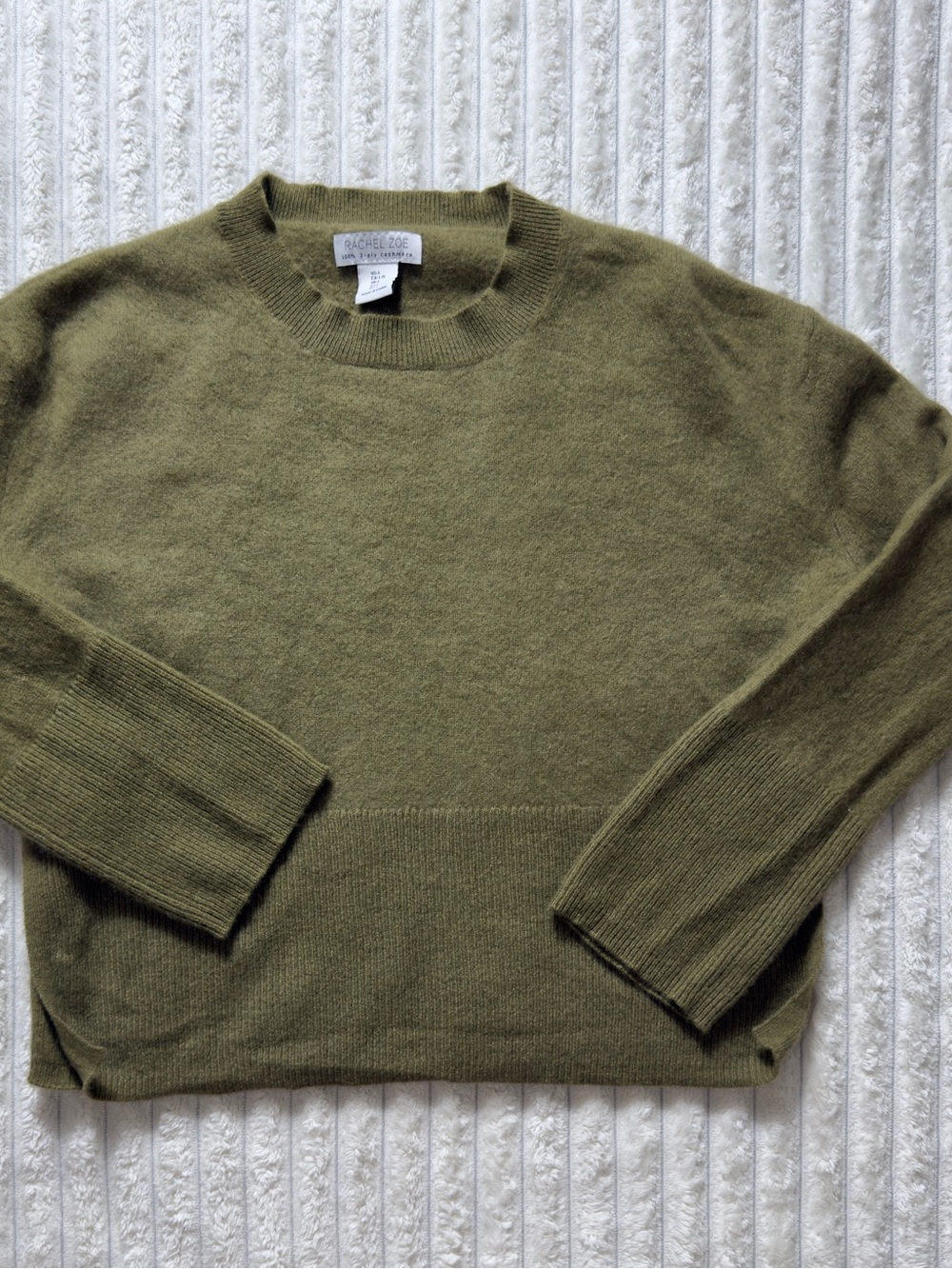 Rachel Zoe Green Knit Pullover Sweater L 100% Cashmere Crew Neck Long Sleeve